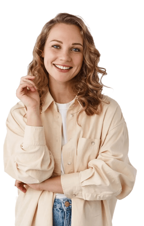 beautiful-candid-woman-with-curly-hairstyle-smiling-looking-happy-front-standing-upbeat-against-white-wall 2